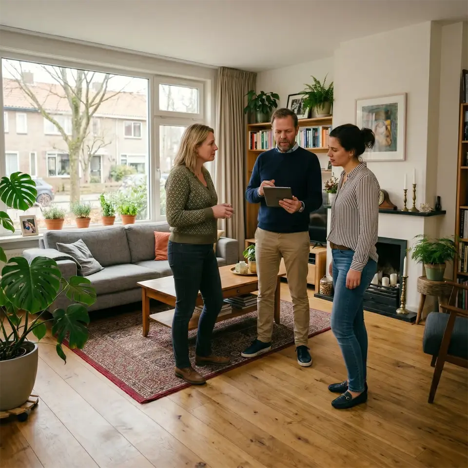 gesprek aan tafel met plattegrond